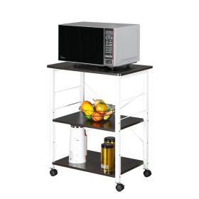 Baker's Rack 3-Tier Kitchen Utility Microwave Oven Stand Storage Cart Workstation Shelf(Vintage Board Top Black Metal Frame) (Color: Dark Brown / White)