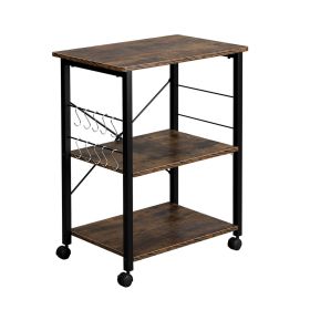 Baker's Rack 3-Tier Kitchen Utility Microwave Oven Stand Storage Cart Workstation Shelf(Vintage Board Top Black Metal Frame) (Color: Vintage / Black)