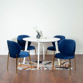 Amoa Contemporary 5-Piece Dining Set, White Round Dining Table with 4 Chairs (Color: as Pic)